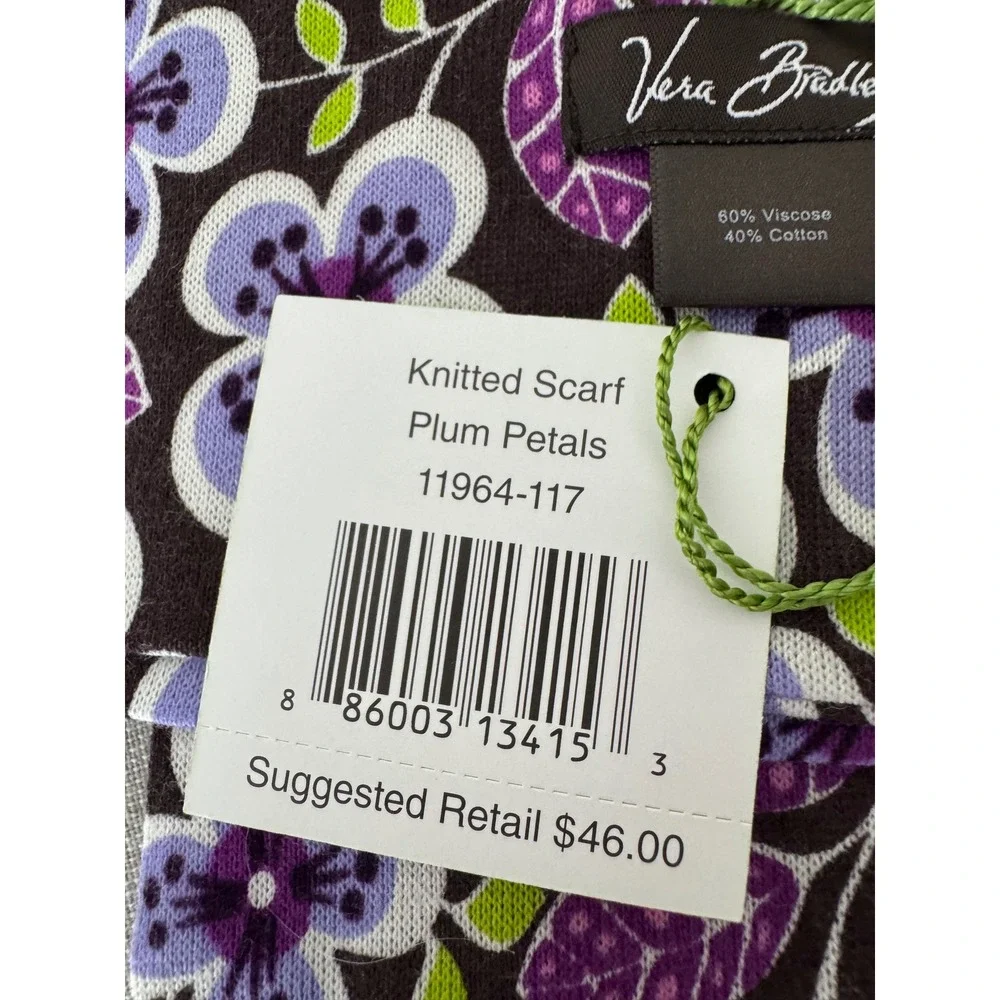 Vera Bradley Scarf Plum Petals NEW 7 1/4 x 64